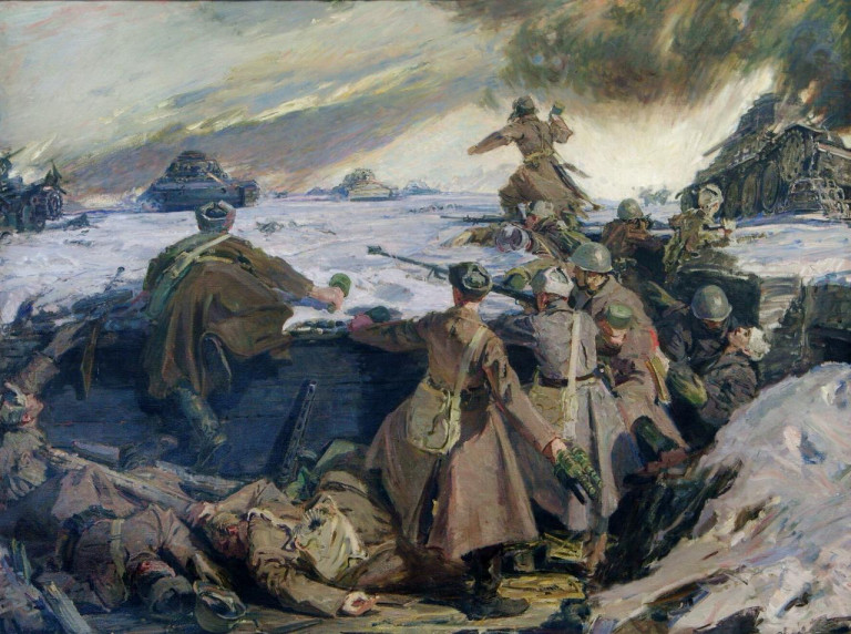 Заглавная иллюстрация. Подвиг 28 панфиловцев на картине Д.К.Мочальского