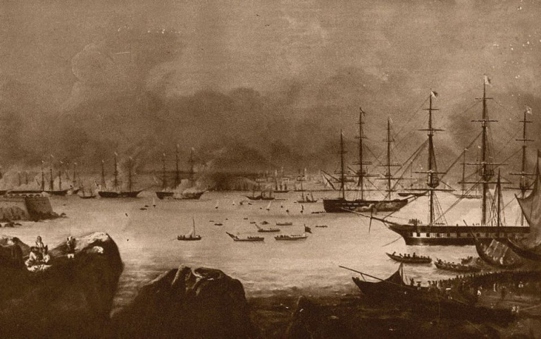 Заглавная иллюстрация. Эскадра адмирала Лазарева на Босфоре. Гравюра из «Истории русской армии и флота»