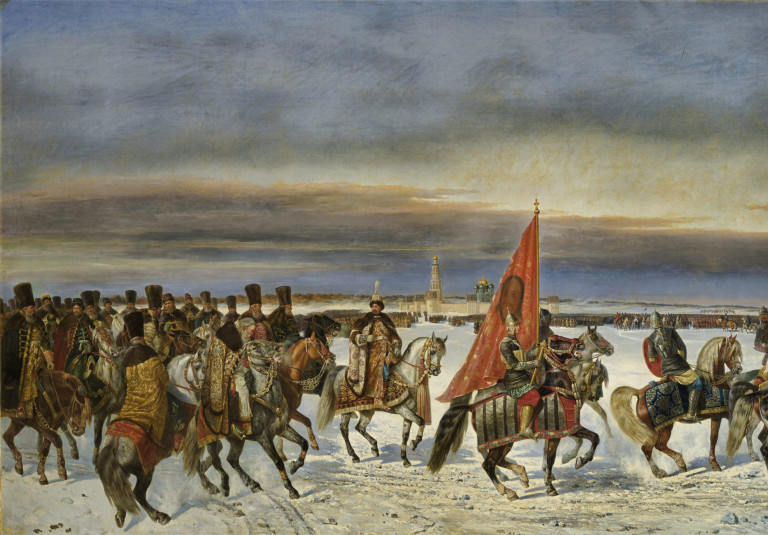 Заглавная иллюстрация. Алексей Михайлович проводит смотр войск перед походом 1664 года на картине Н.Е.Сверчкова