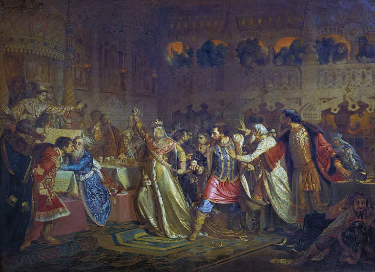 Заглавная иллюстрация. Картина П.П. Чистякова – «Софья Витовтовна срывает драгоценный пояс с Василия Косого на свадьбе своего сына»