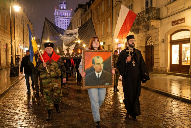 Флаг с Бандерой на границе ЕС и Украины