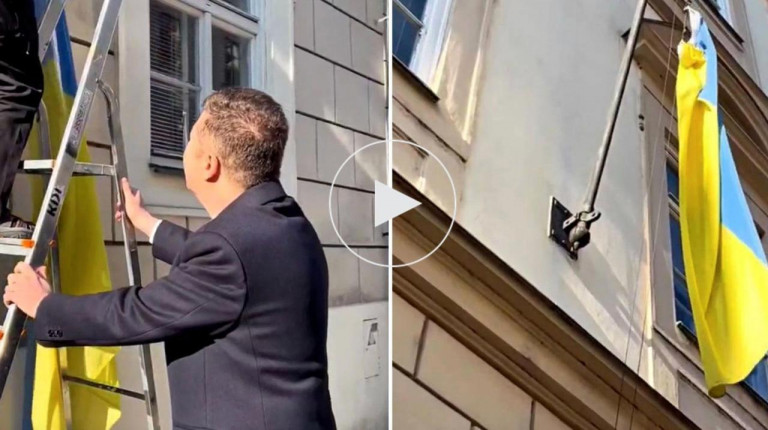 На заглавном фото: Со здания парламента Чехии снимают украинский флаг, ноябрь 2025 года