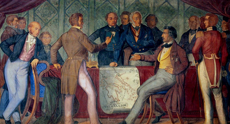 Заглавная иллюстрация. Фреска здания греческого парламента, изображающая подписание Лондонского протокола. 